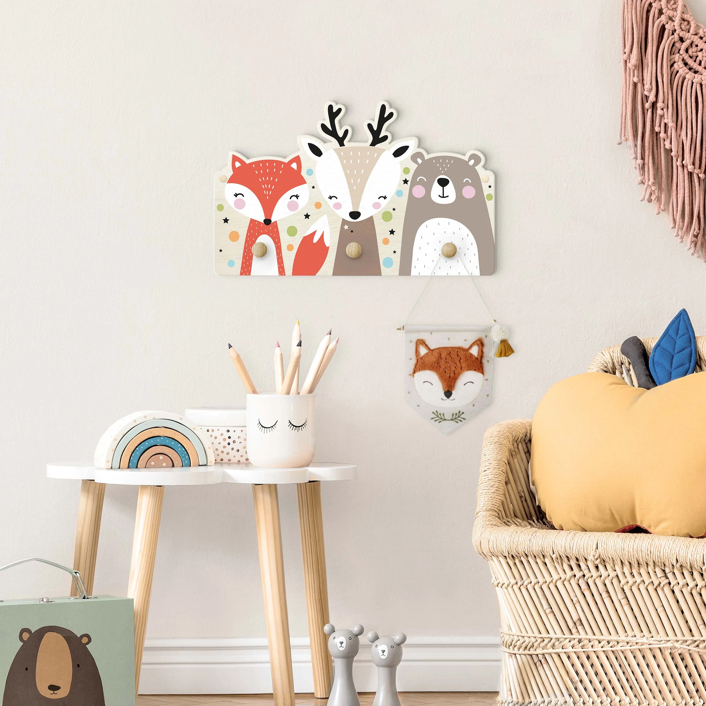 WallArt Kindergarderobe Holz - Süße Waldtiere In Pastell - Image 4