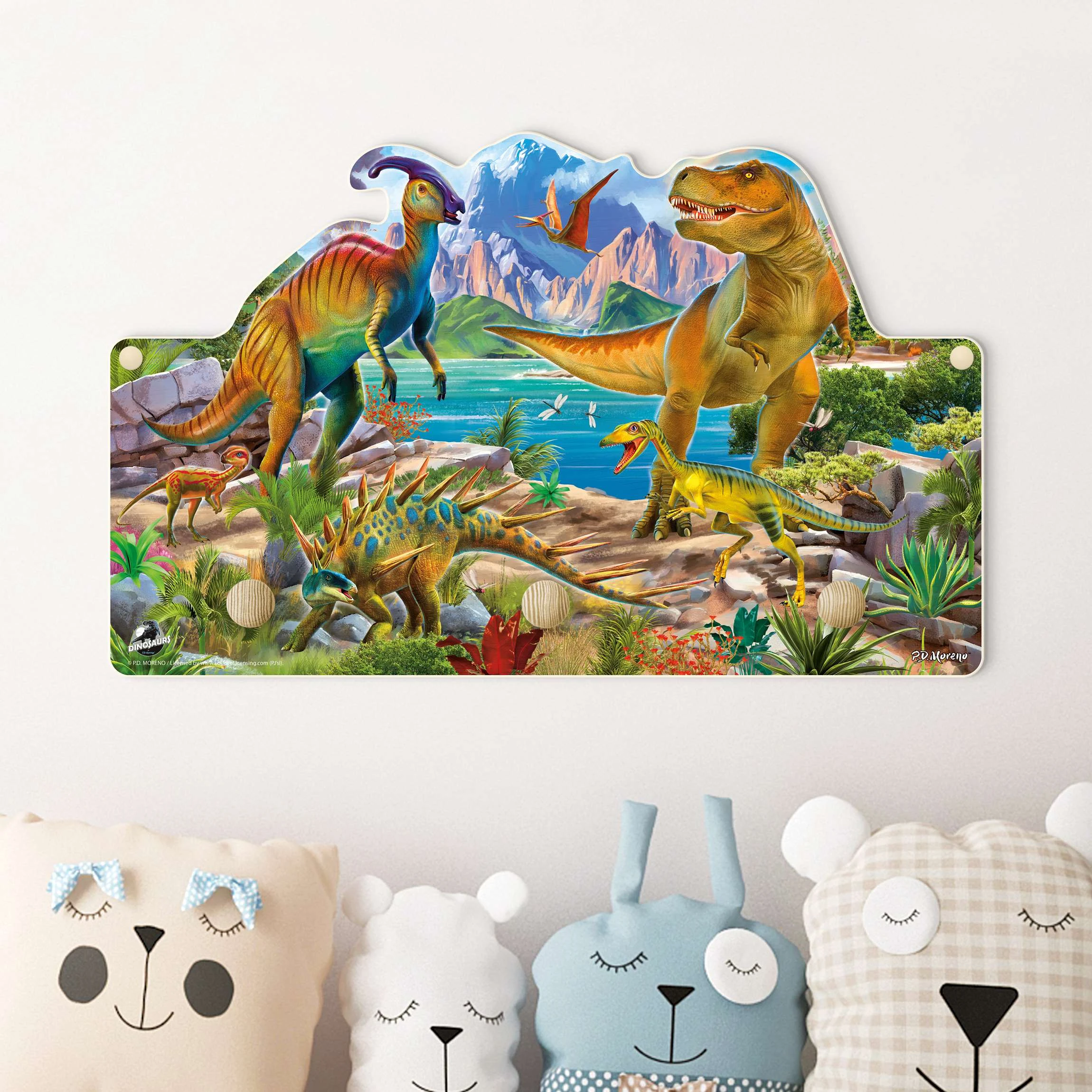 WallArt Kindergarderobe Holz - T-Rex Und Parasaurolophus In Bunt - Image 2