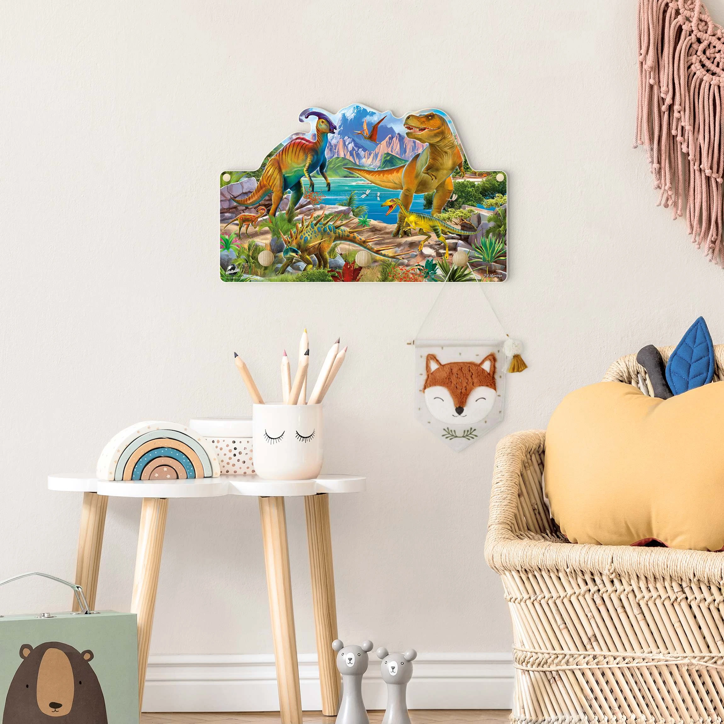 WallArt Kindergarderobe Holz - T-Rex Und Parasaurolophus In Bunt - Image 3