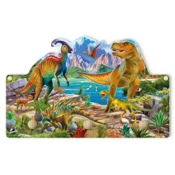 WallArt Kindergarderobe Holz - T-Rex Und Parasaurolophus In Bunt