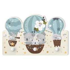 WallArt Kindergarderobe Holz - Tiere In Ballons Wolken Sterne Blau In Blau