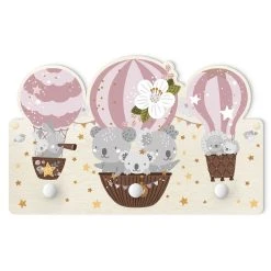 WallArt Kindergarderobe Holz - Tiere In Ballons Wolken Sterne Rosa In Rosa