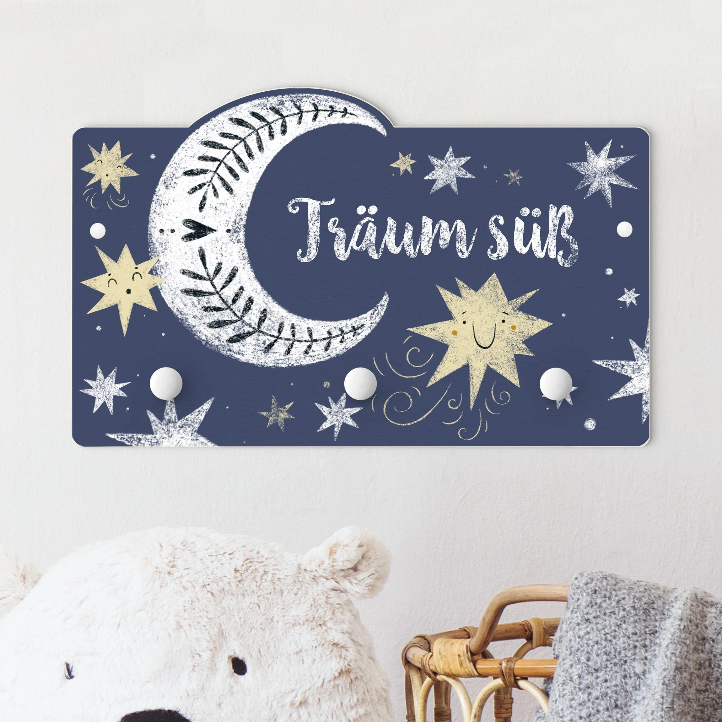 WallArt Kindergarderobe Holz - Träum Süß Mond Und Sternen In Blau - Image 2