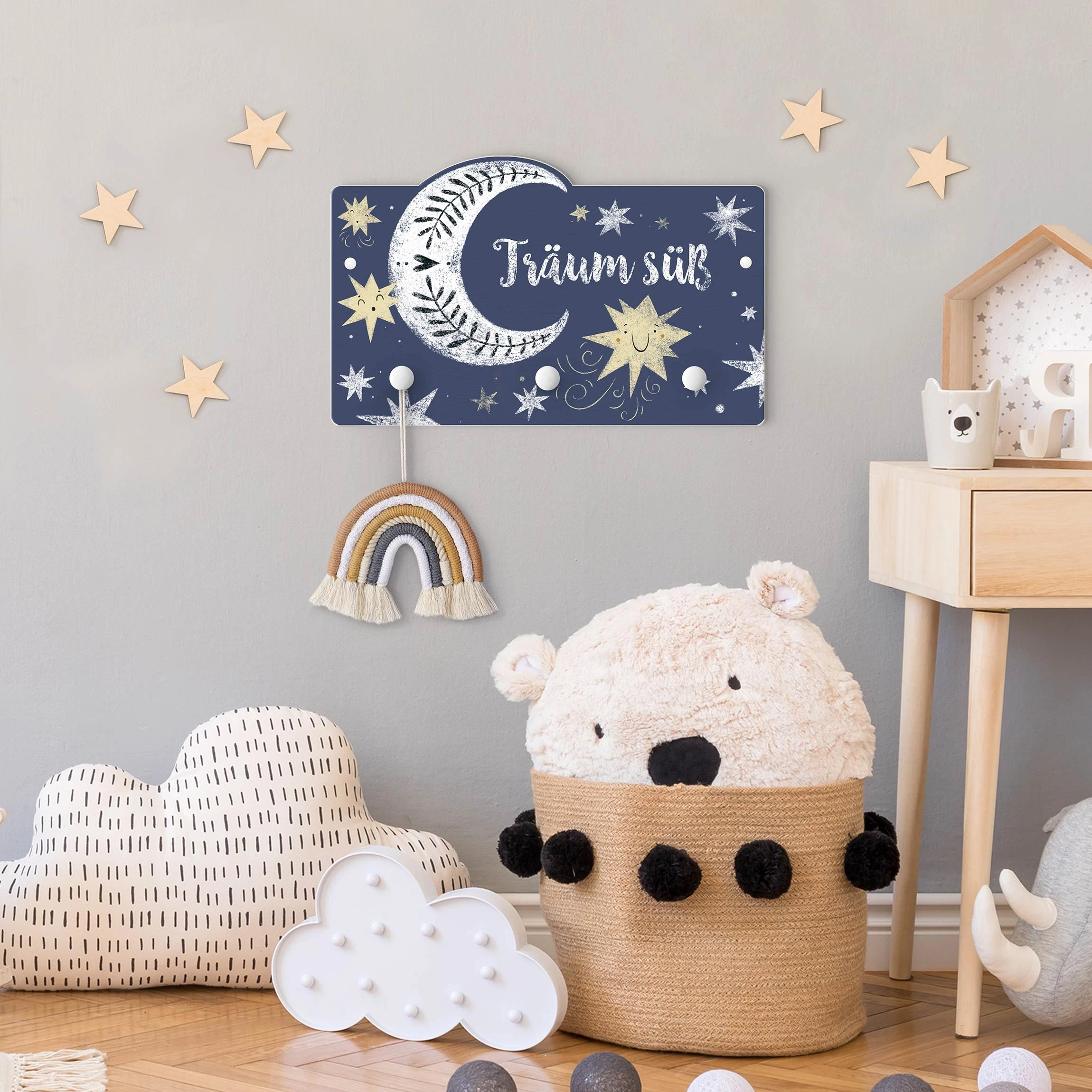 WallArt Kindergarderobe Holz - Träum Süß Mond Und Sternen In Blau - Image 3