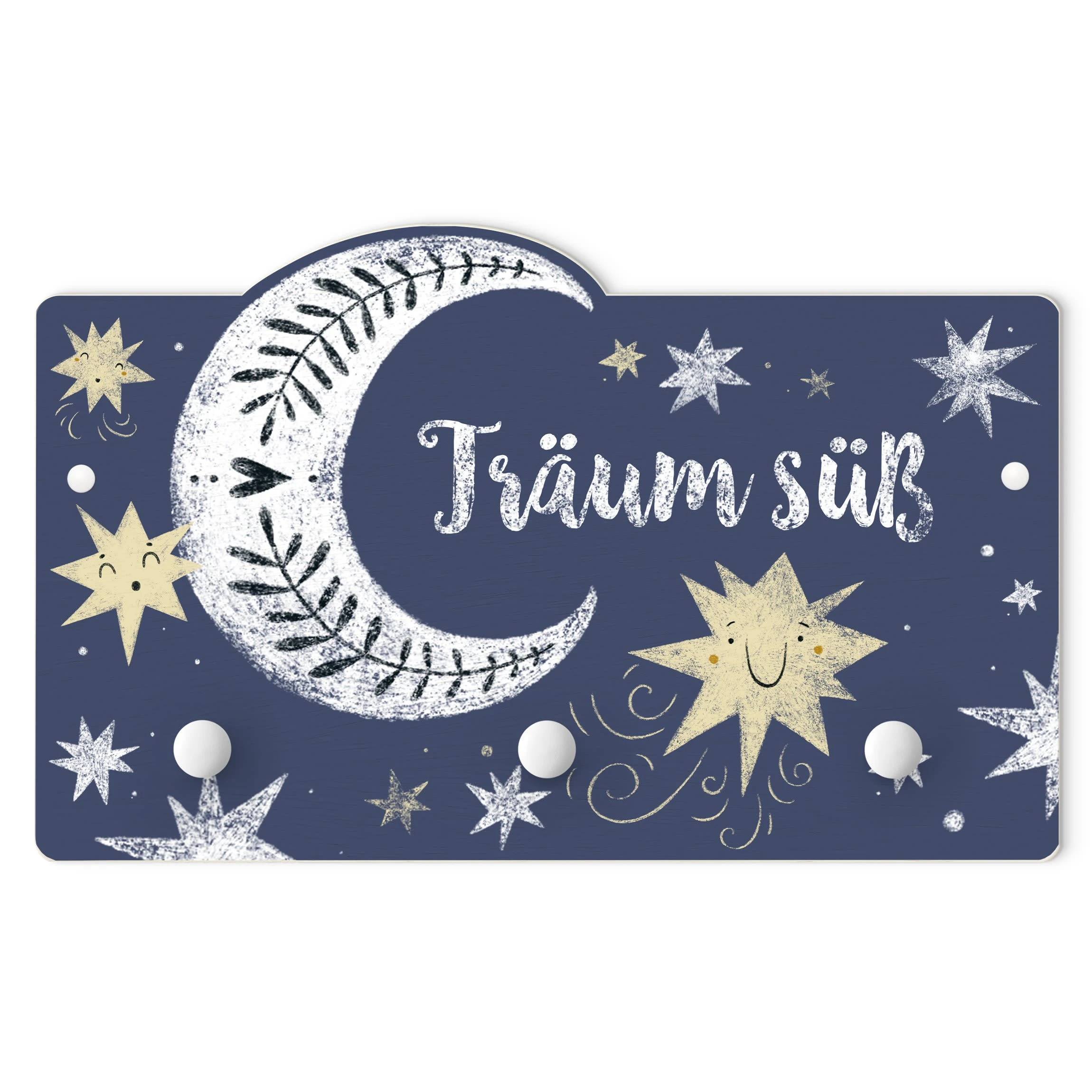 WallArt Kindergarderobe Holz - Träum Süß Mond Und Sternen In Blau