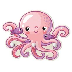 WallArt Kindergarderobe Holz - Unterwasserwelt - Krake Violett Rosa In Rosa