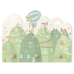 WallArt Kindergarderobe Holz - Wald Mit Häusern Und Tieren In Grün