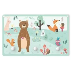 WallArt Kindergarderobe Holz - Waldtiere - Treffen Auf Der Lichtung In Bunt