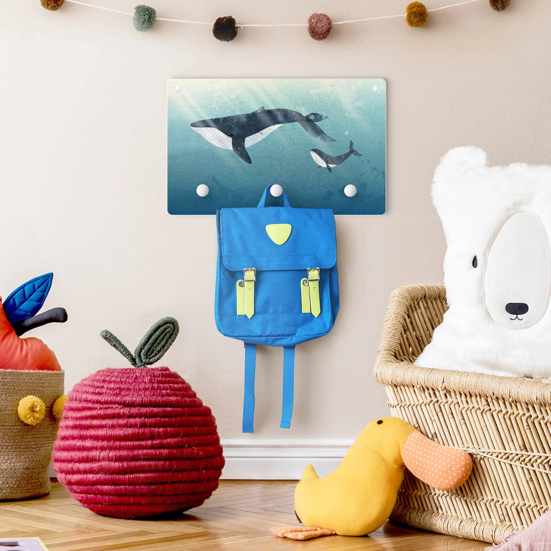 WallArt Kindergarderobe Holz - Walmutter Mit Kalb Im Lichtspiel In Blau - Image 4