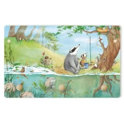 WallArt Kindergarderobe Holz - Wassili Waschbär - Fahrstuhl Für Elsa In Türkis