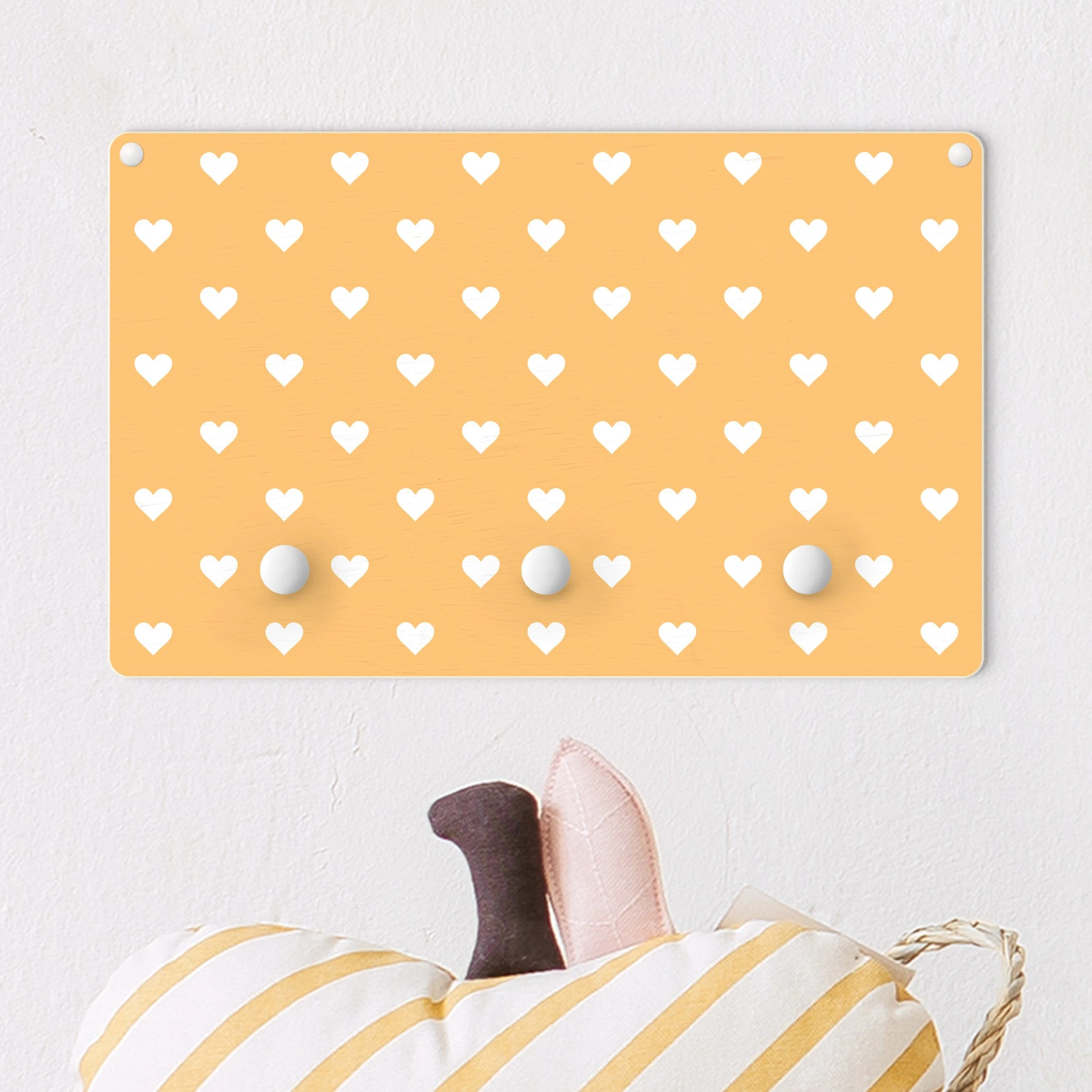 WallArt Kindergarderobe Holz - Weiße Herzen Auf Orange In Orange - Image 2