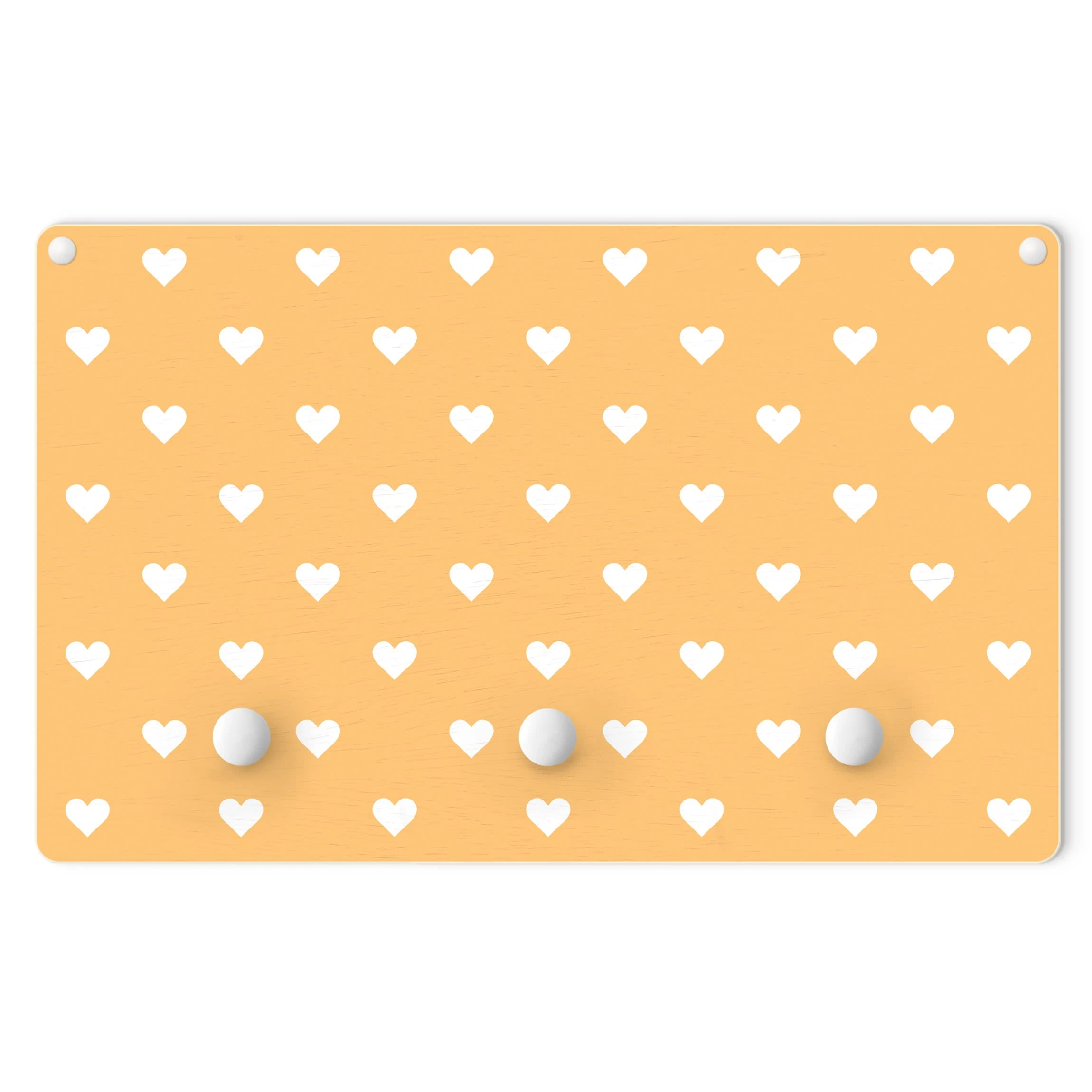 WallArt Kindergarderobe Holz - Weiße Herzen Auf Orange In Orange