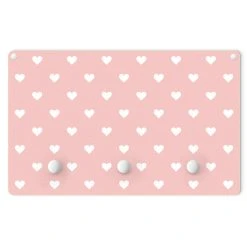 WallArt Kindergarderobe Holz - Weiße Herzen Auf Rosa In Rosa