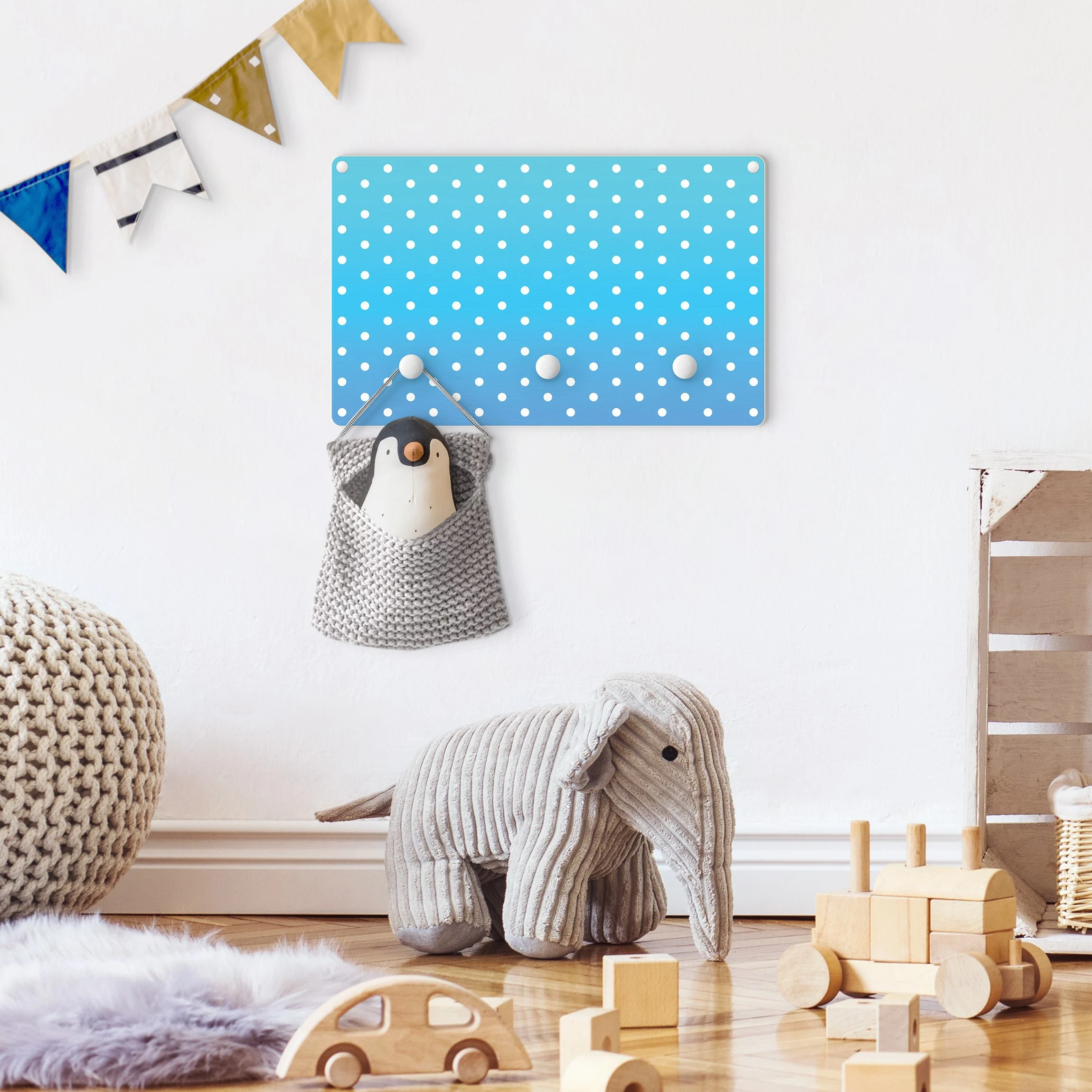 WallArt Kindergarderobe Holz - Weiße Punkte Auf Türkisverlauf In Türkis - Image 4