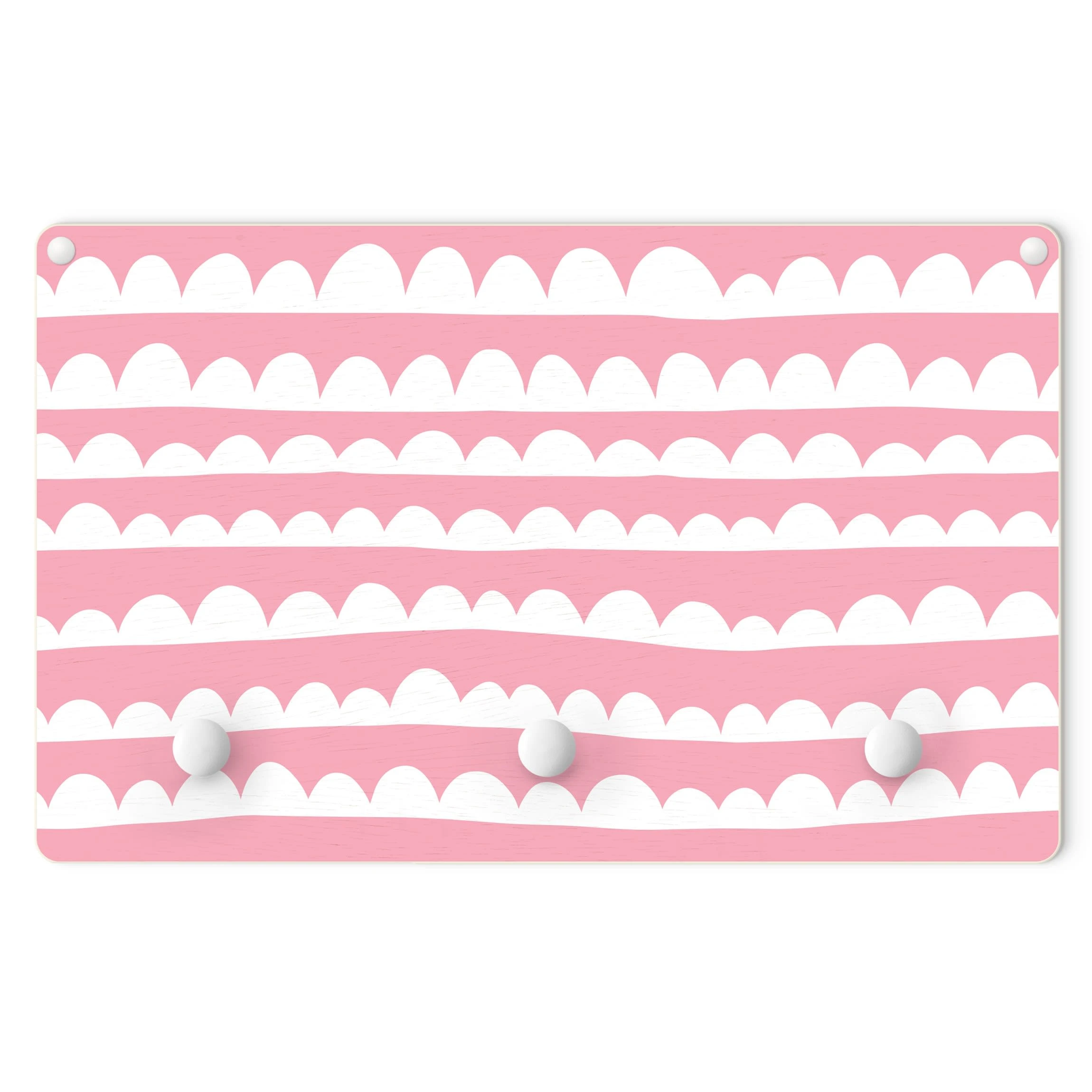 WallArt Kindergarderobe Holz - Weiße Wolkenbänder Im Rosanen Himmel In Rosa