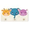 WallArt Kindergarderobe Holz - Wilde Tierbabys In Bunt