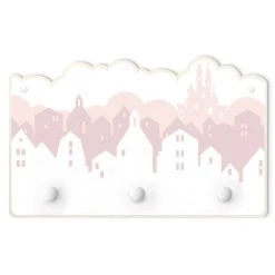 WallArt Kindergarderobe Holz - Wolkenschloss In Rosa In Weiß