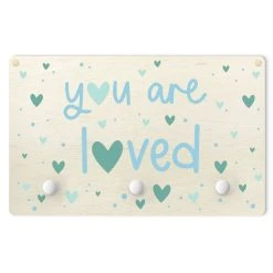 WallArt Kindergarderobe Holz - You Are Loved Herz Blau In Blau