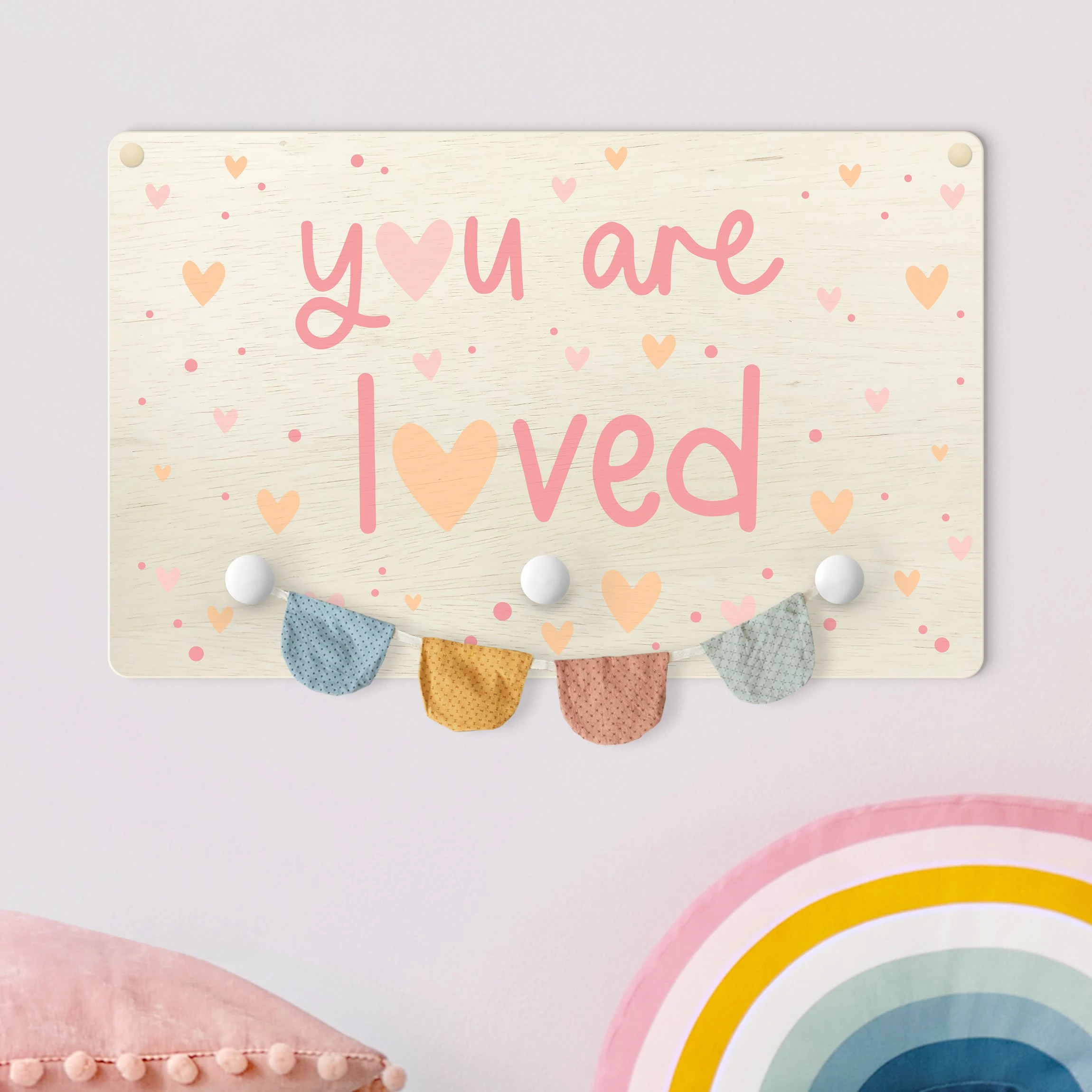 WallArt Kindergarderobe Holz - You Are Loved Herz Rosa In Rosa - Image 2