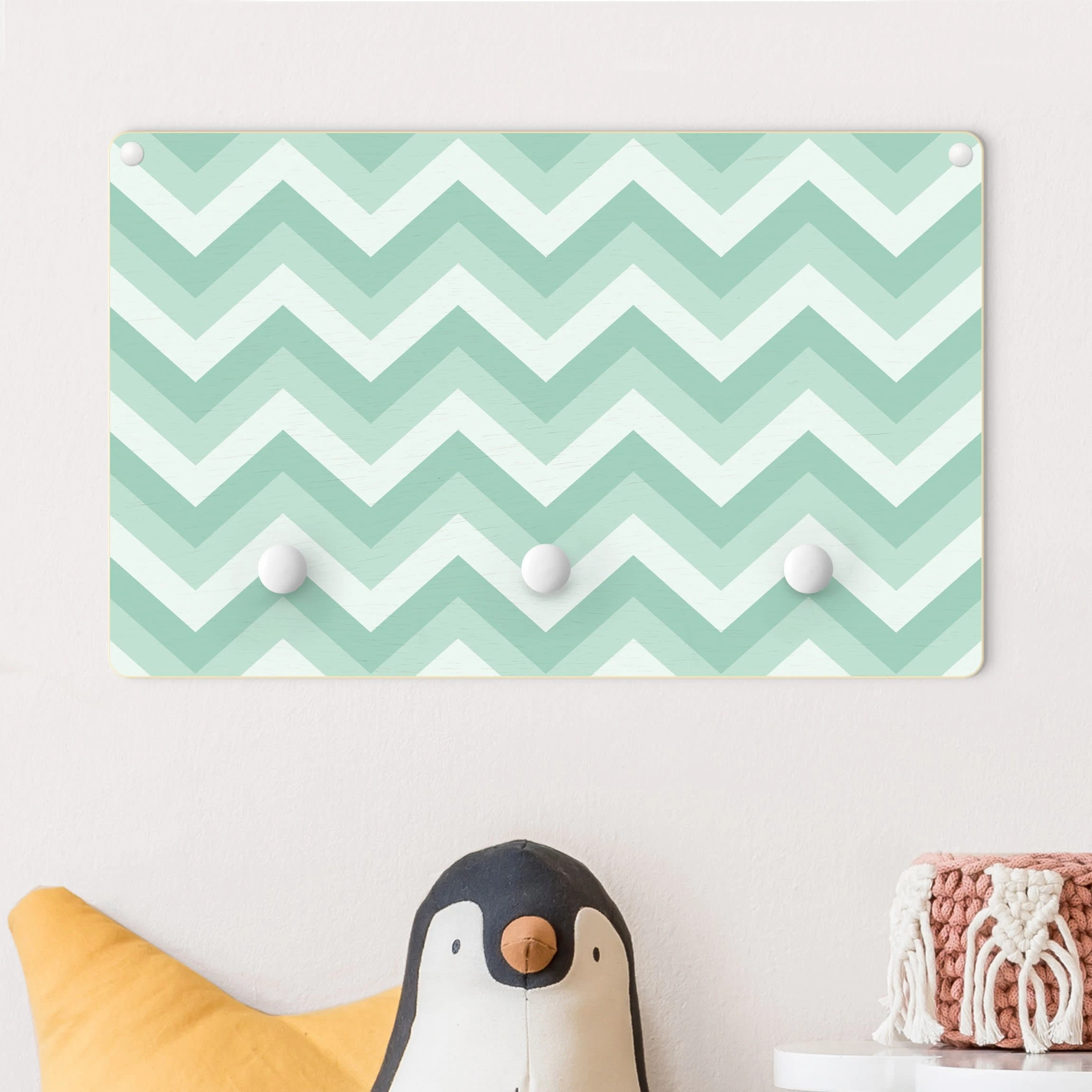 WallArt Kindergarderobe Holz - ZickZack Muster Grün In Grün - Image 2