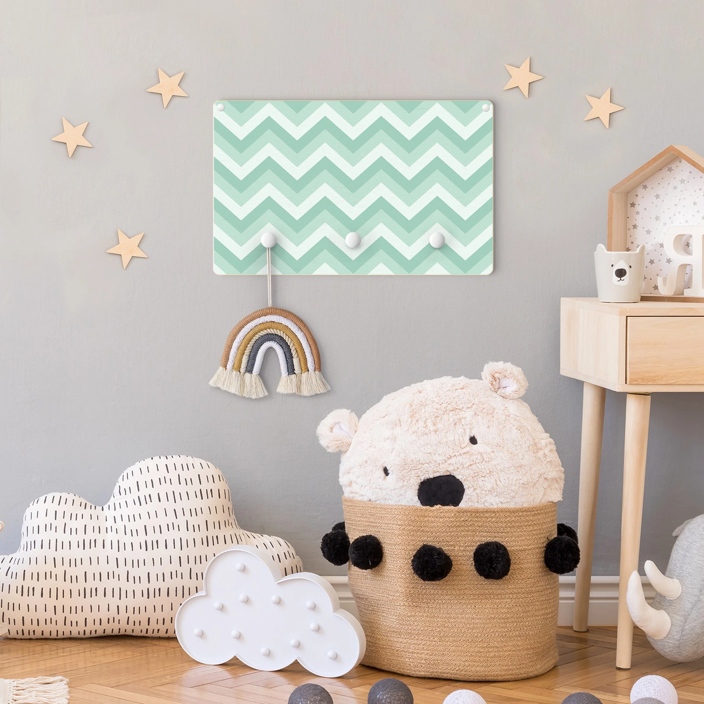 WallArt Kindergarderobe Holz - ZickZack Muster Grün In Grün - Image 4