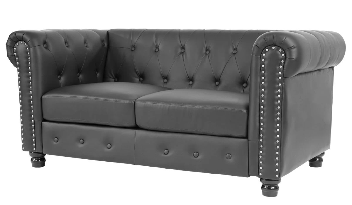 MCW Luxus 2er Sofa Chesterfield Edinburgh, Runde Füße, Schwarz - Image 3