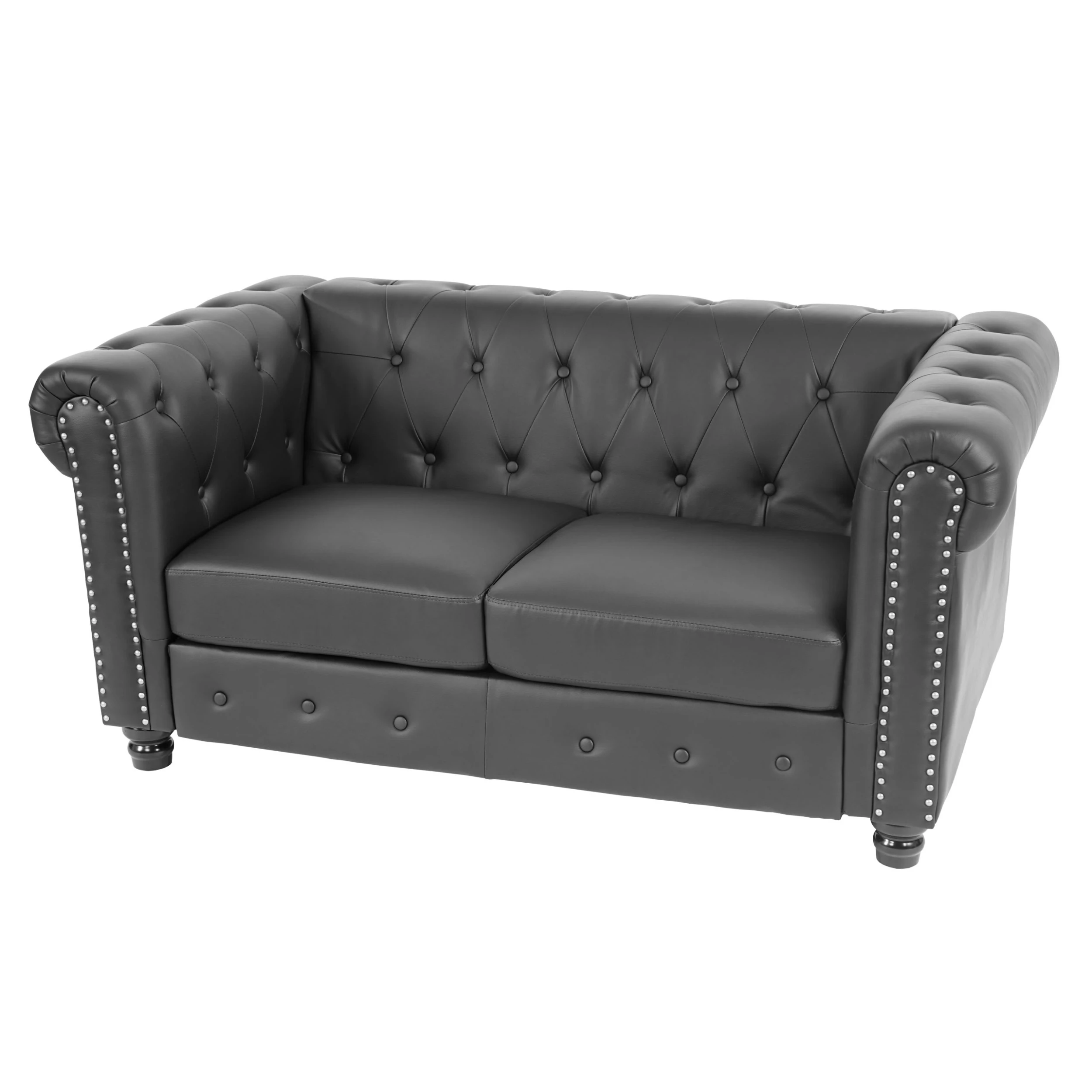 MCW Luxus 2er Sofa Chesterfield Edinburgh, Runde Füße, Schwarz