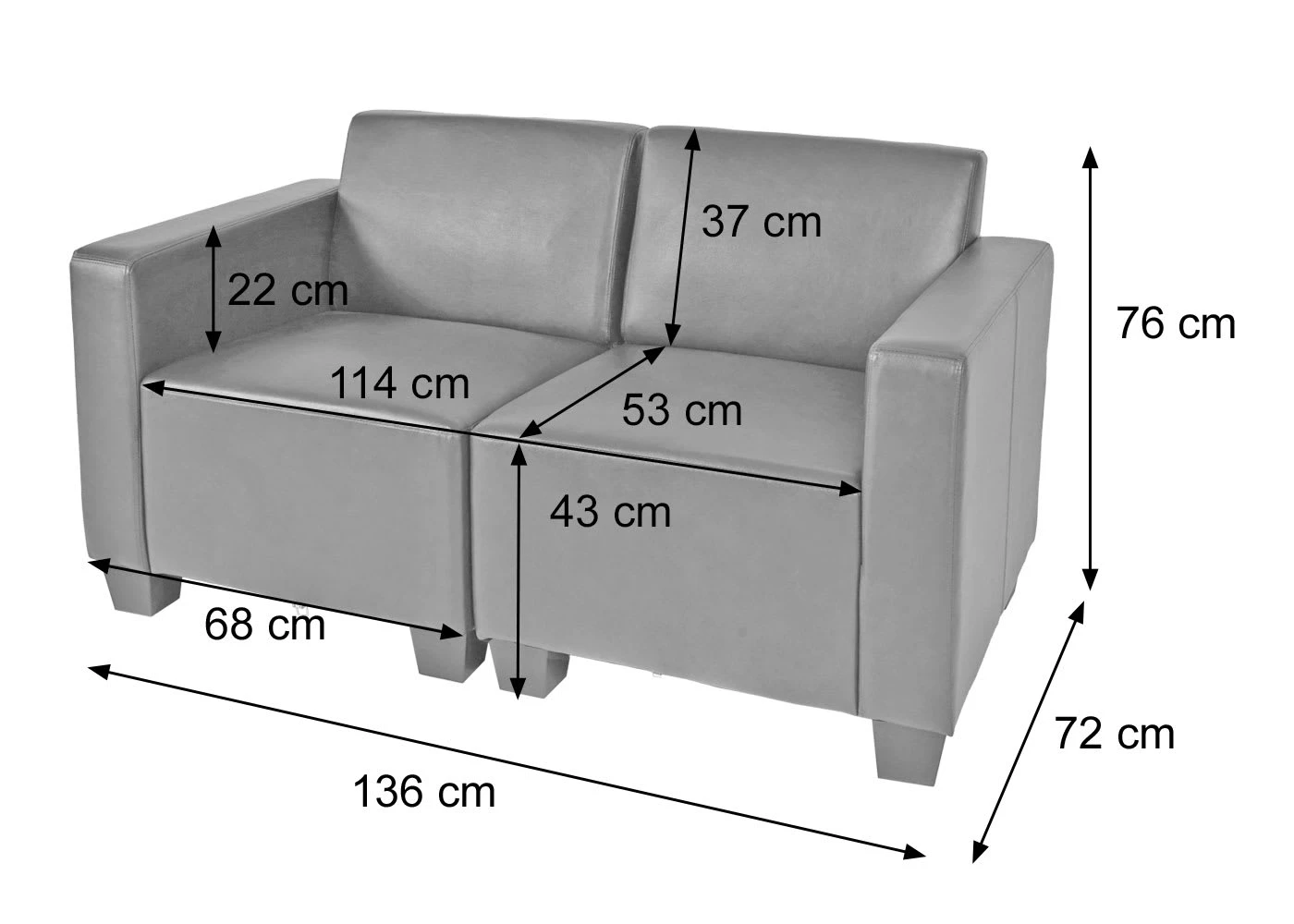 MCW Modular 2-Sitzer Sofa Moncalieri, Dunkelgrau - Image 2