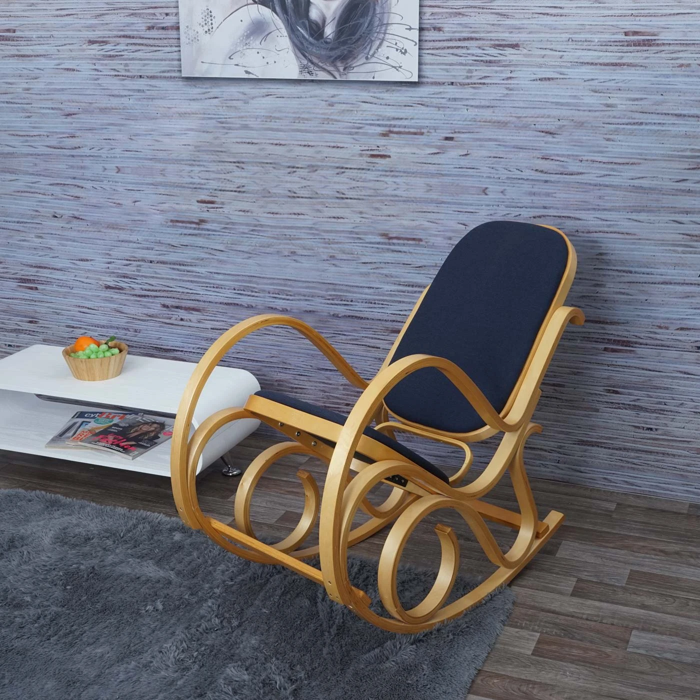 MCW Schaukelstuhl Gallarate, Eiche-Optik, Stoff/Textil Anthrazit-grau - Image 2