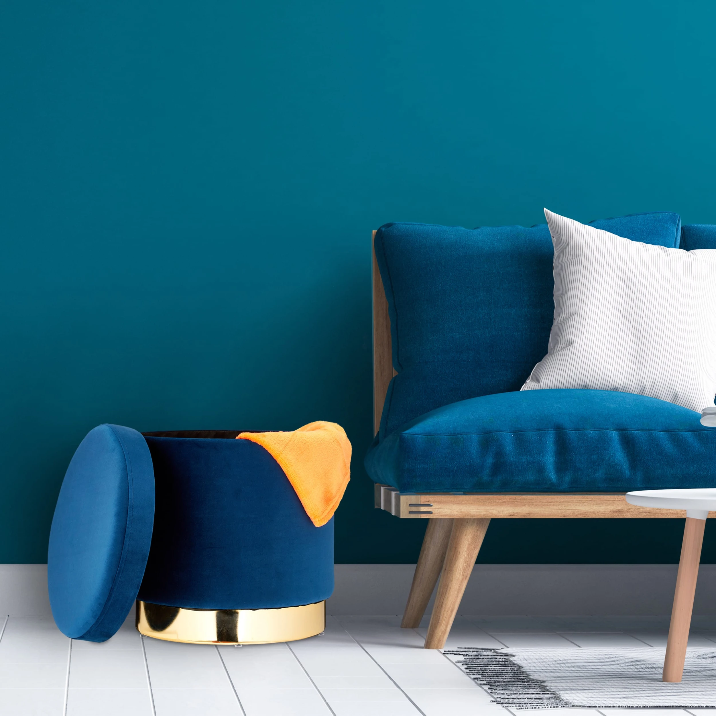 Relaxdays Samthocker In Blau/Gold - (H)41,5 X Ă 37 Cm â Bild 3