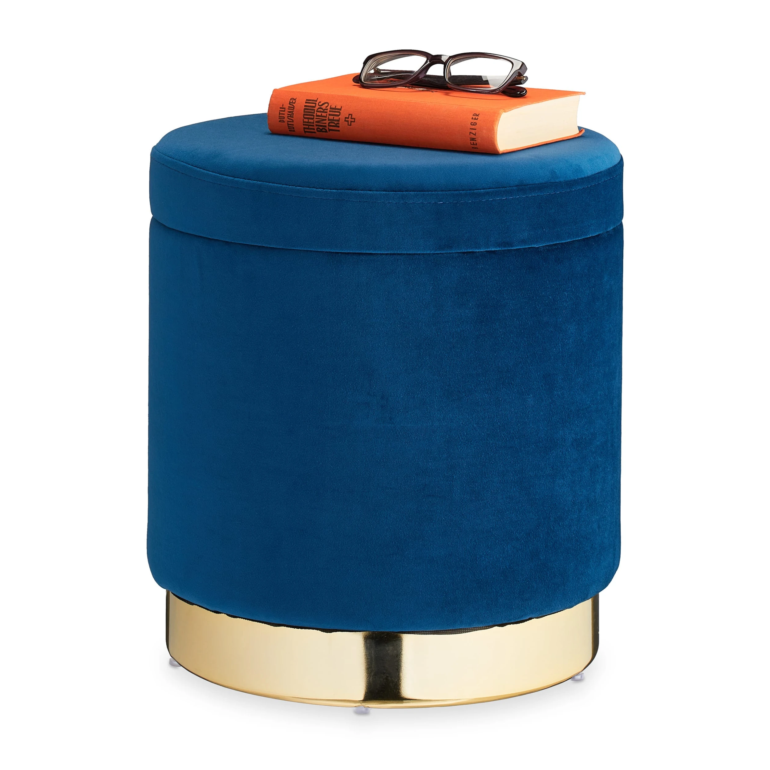 Relaxdays Samthocker In Blau/Gold - (H)41,5 X Ă 37 Cm â Bild 8