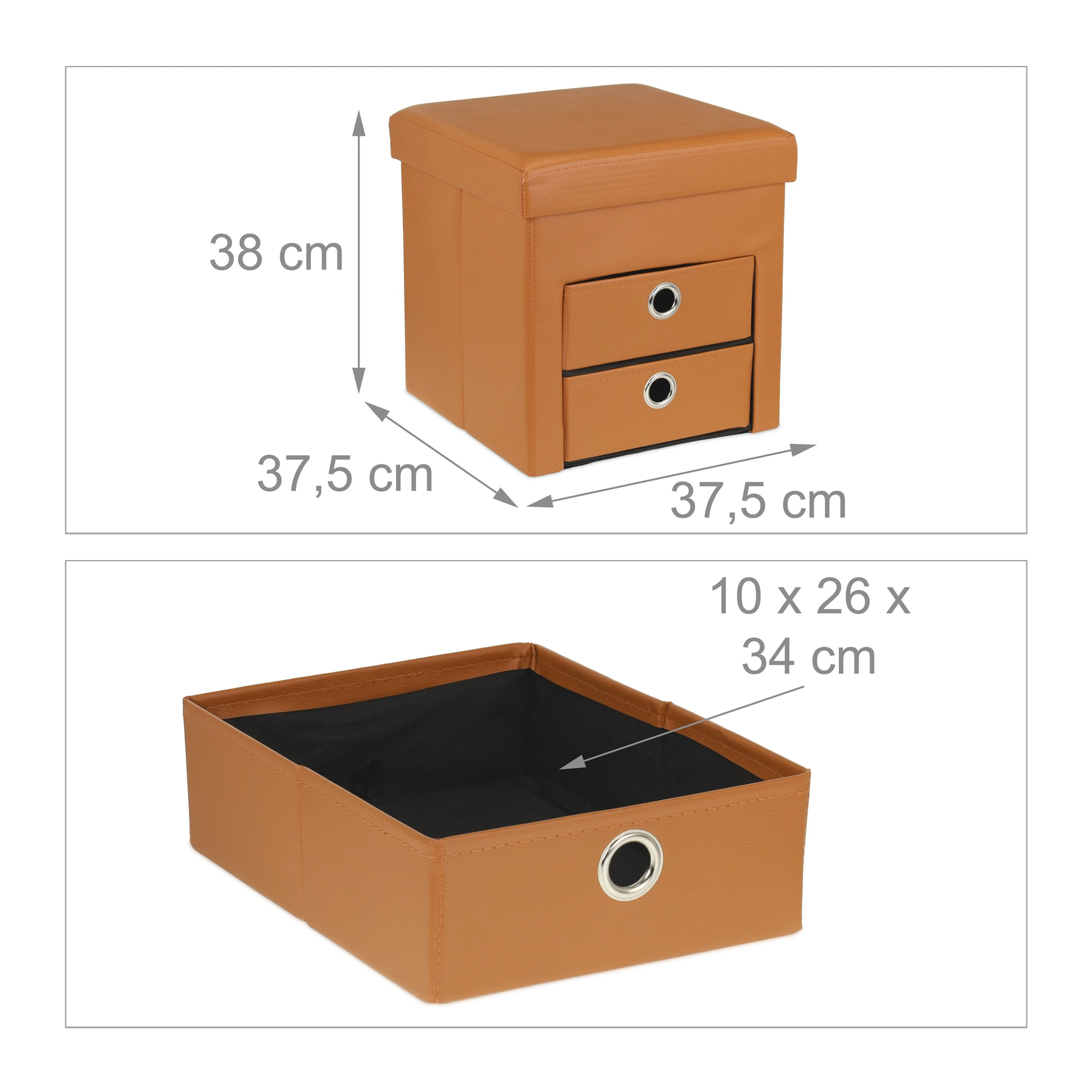 Relaxdays Sitzhocker In Braun - (B)37,5 X (H)38 X (T)37,5 Cm - Image 4