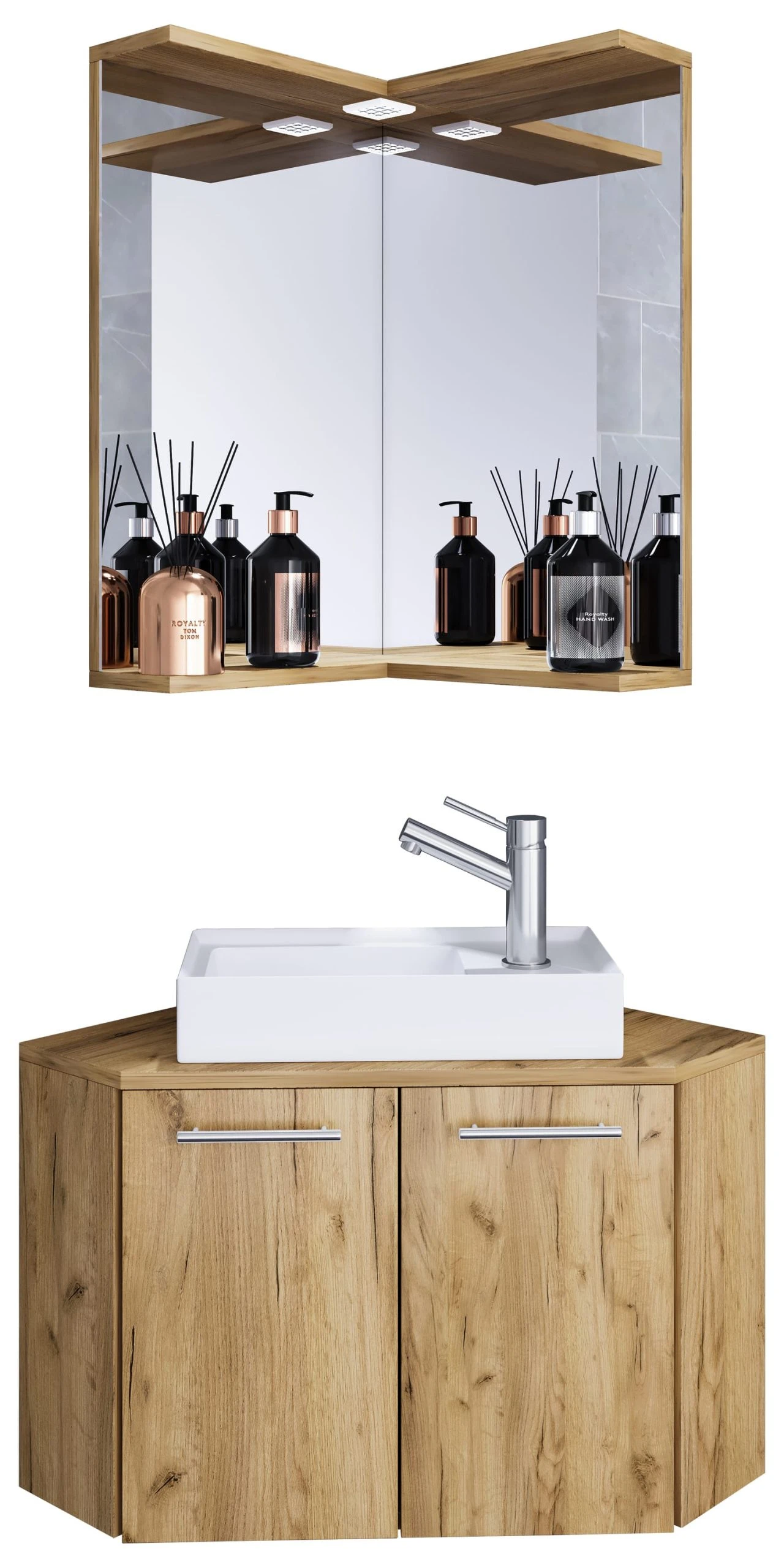 VCM 3-tlg. Eck Waschplatz Waschtisch Vilosa In Honig-Eiche