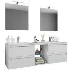 VCM 3-tlg. Waschplatz Waschtisch Badinos XXL In Spiegel: Weiß